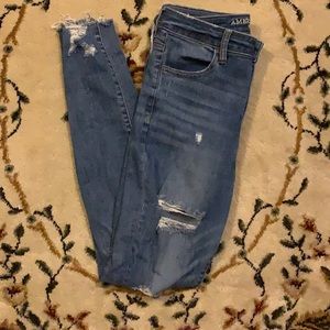 American eagle super high rise ripped jeans